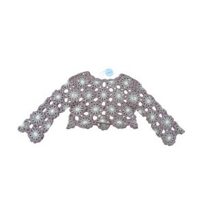 Storia Womens Crochet Granny Square Floral Cropped Sweater Mauve Cream Large NWT